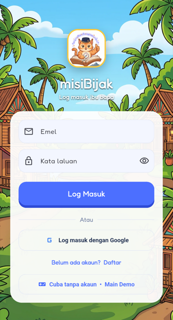 Skrin log masuk misiBijak